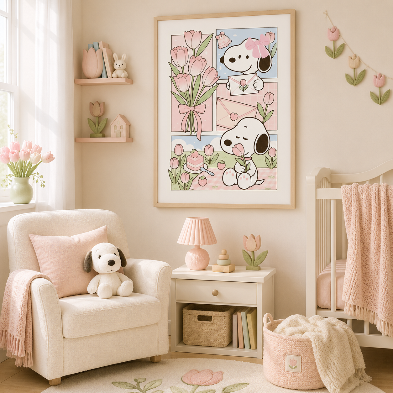 Cute Cartoon Puppy Tulip Wall Art DW32-11.8"x 15.7&