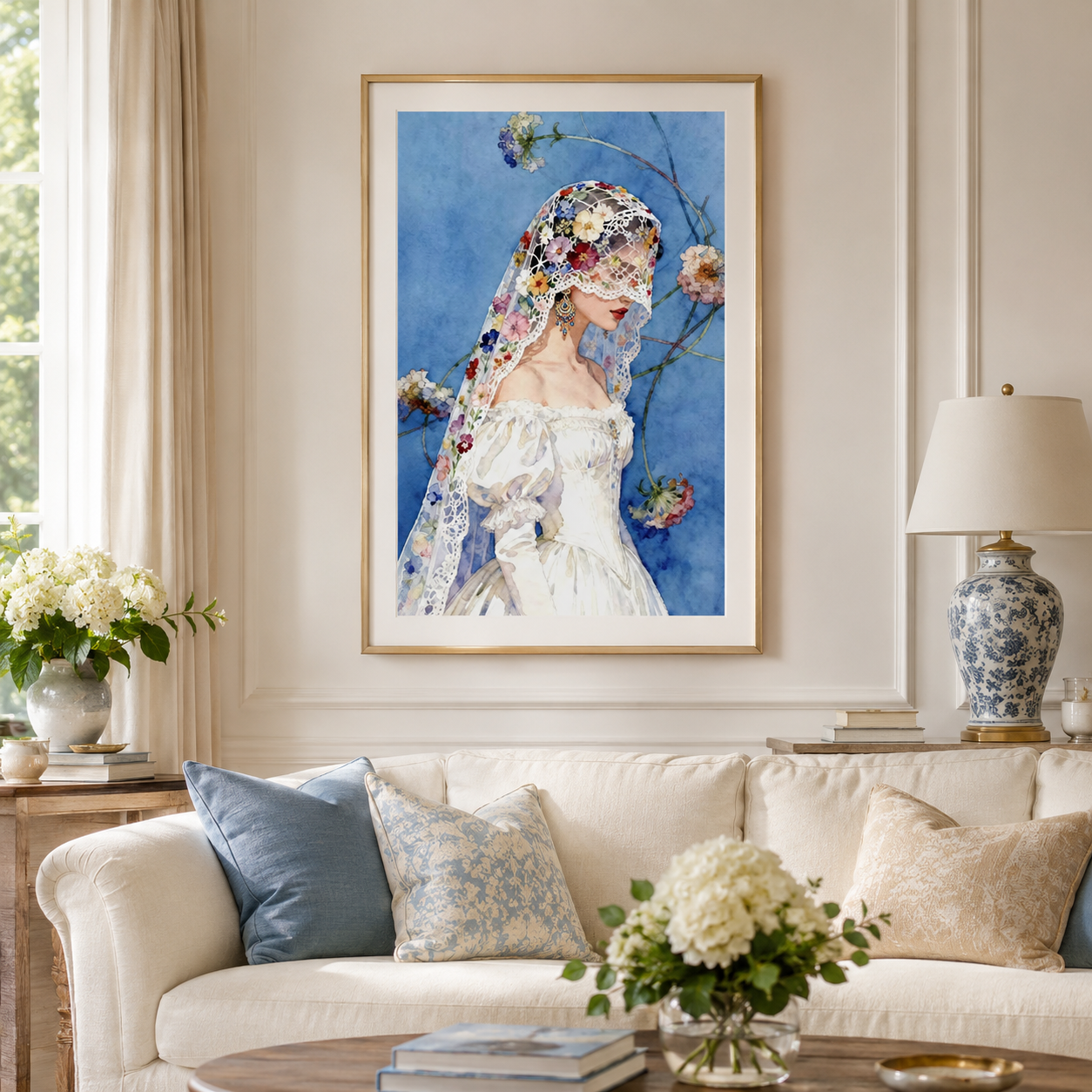 Floral Veil Bride Watercolor Wall Art RW15-11.8"x 15.7&