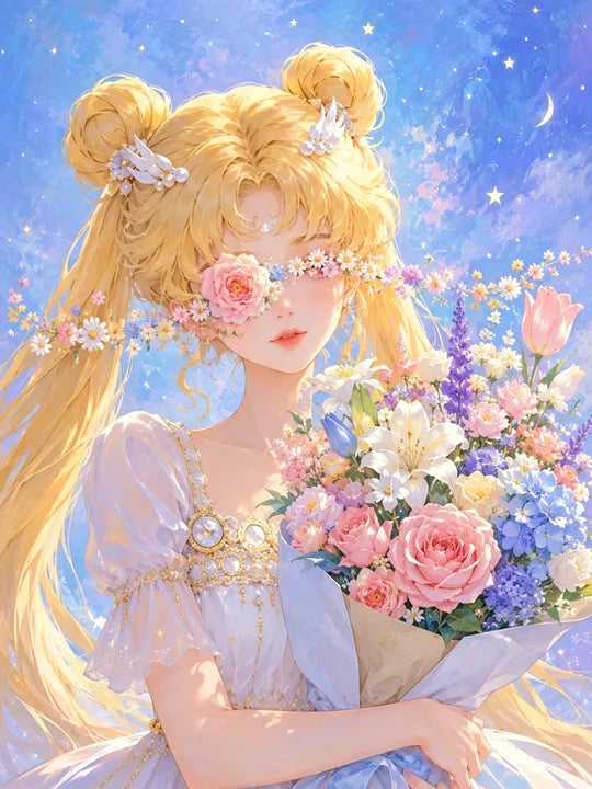 Celestial Pink Moon Princess Floral Wall Art ๐