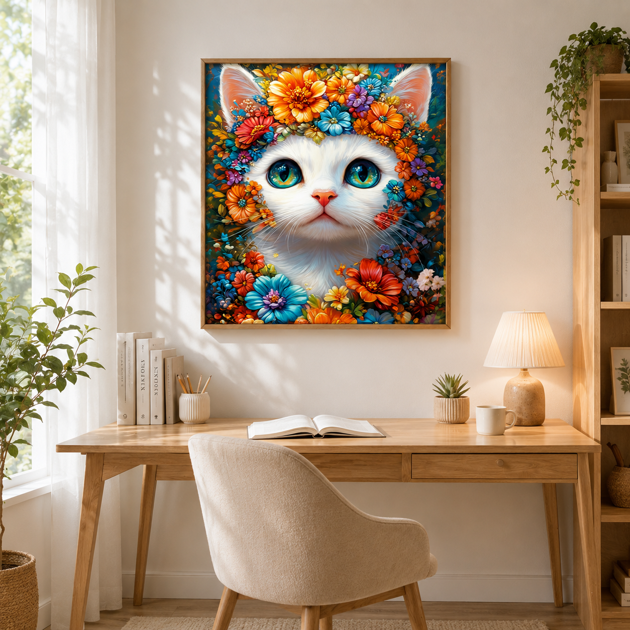 Floral White Cat Wall Art DW29-11.8"x 15.7&