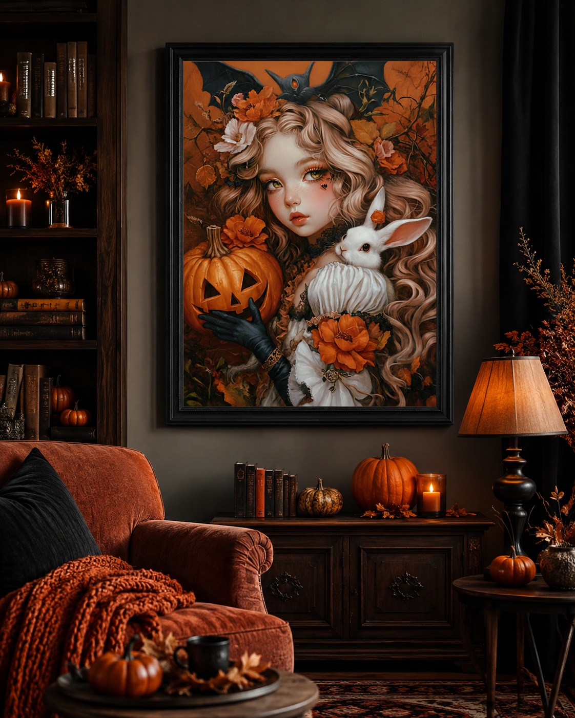 Gothic Pumpkin Bunny Halloween Wall Art ๐