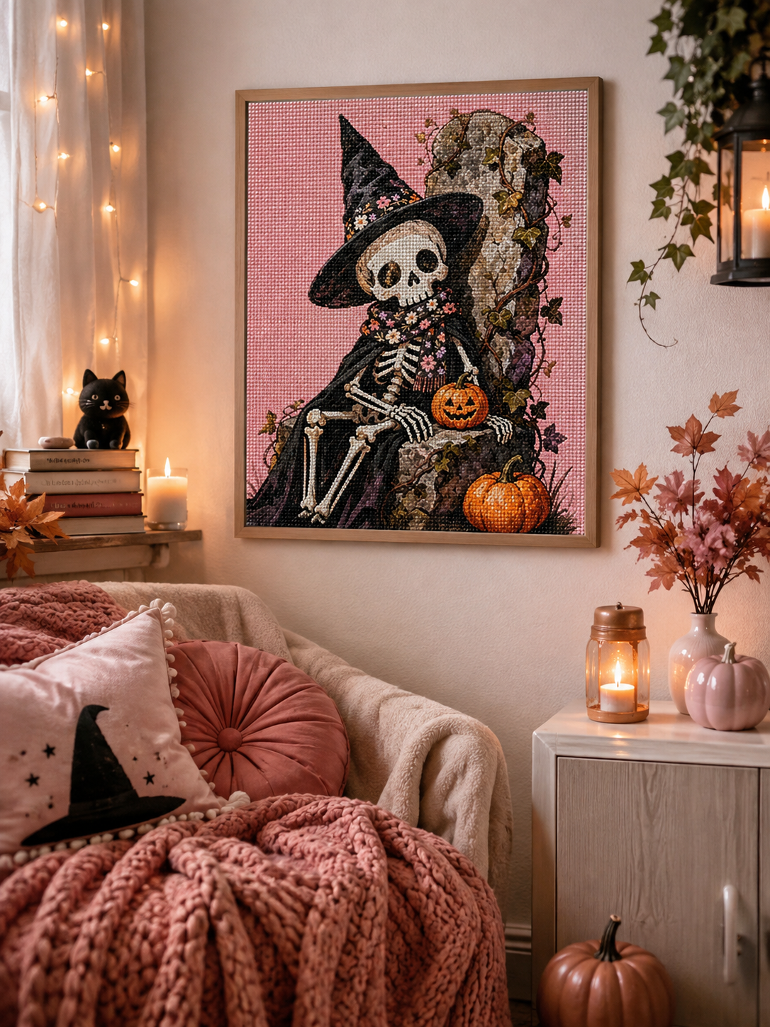 Floral Witch Skeleton Halloween Diamond Painting Kit 💀-11.8" x 11.8"