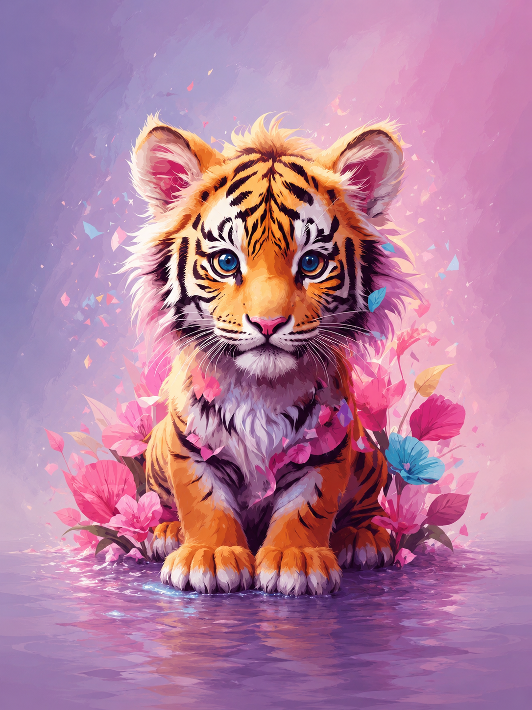 🐯 Cute Tiger Cub Flower Diamond Painting Kit