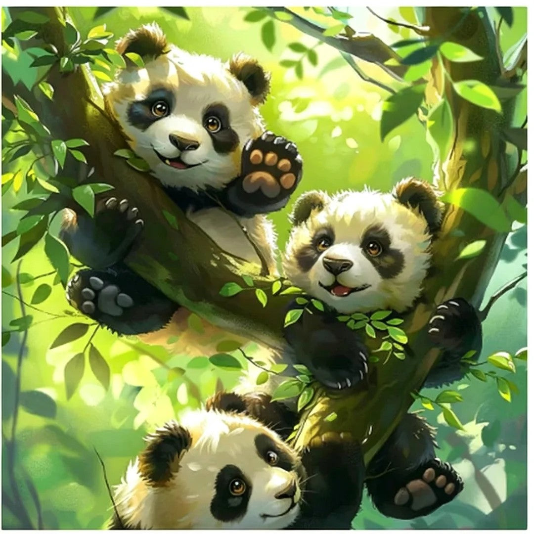 Playful Panda Cubs in Tree