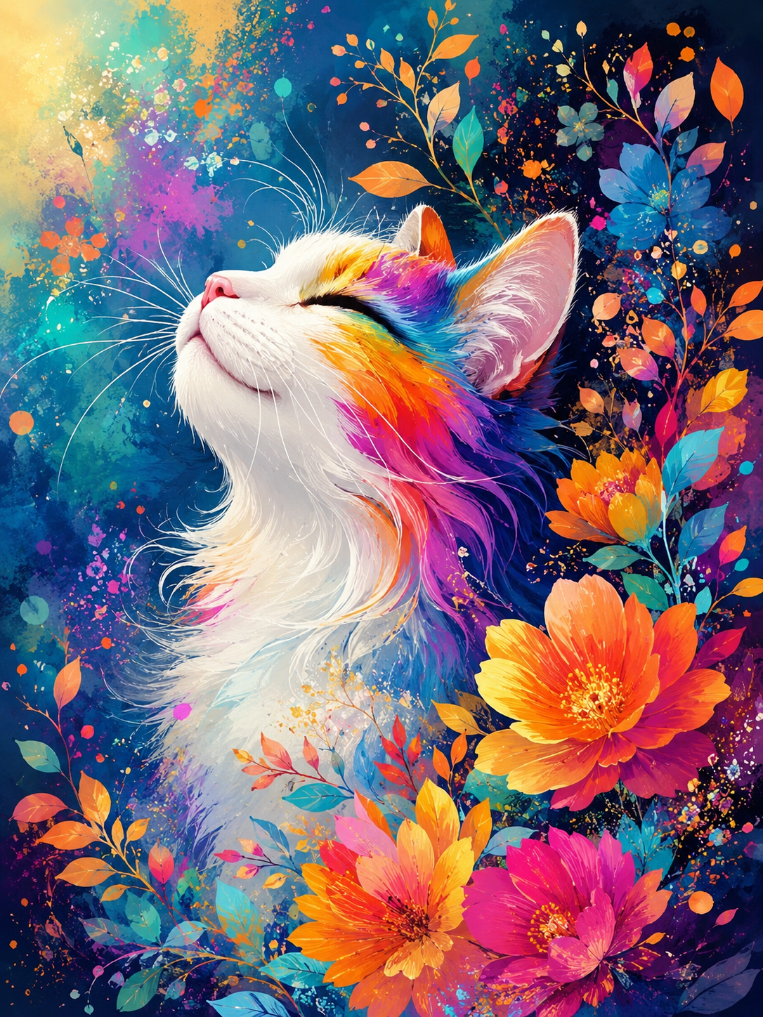 🐱 Colorful Floral Cat Diamond Painting Kit
