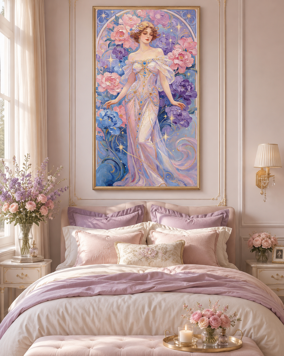 Celestial Peony Goddess Art Nouveau Wall Art 🌸