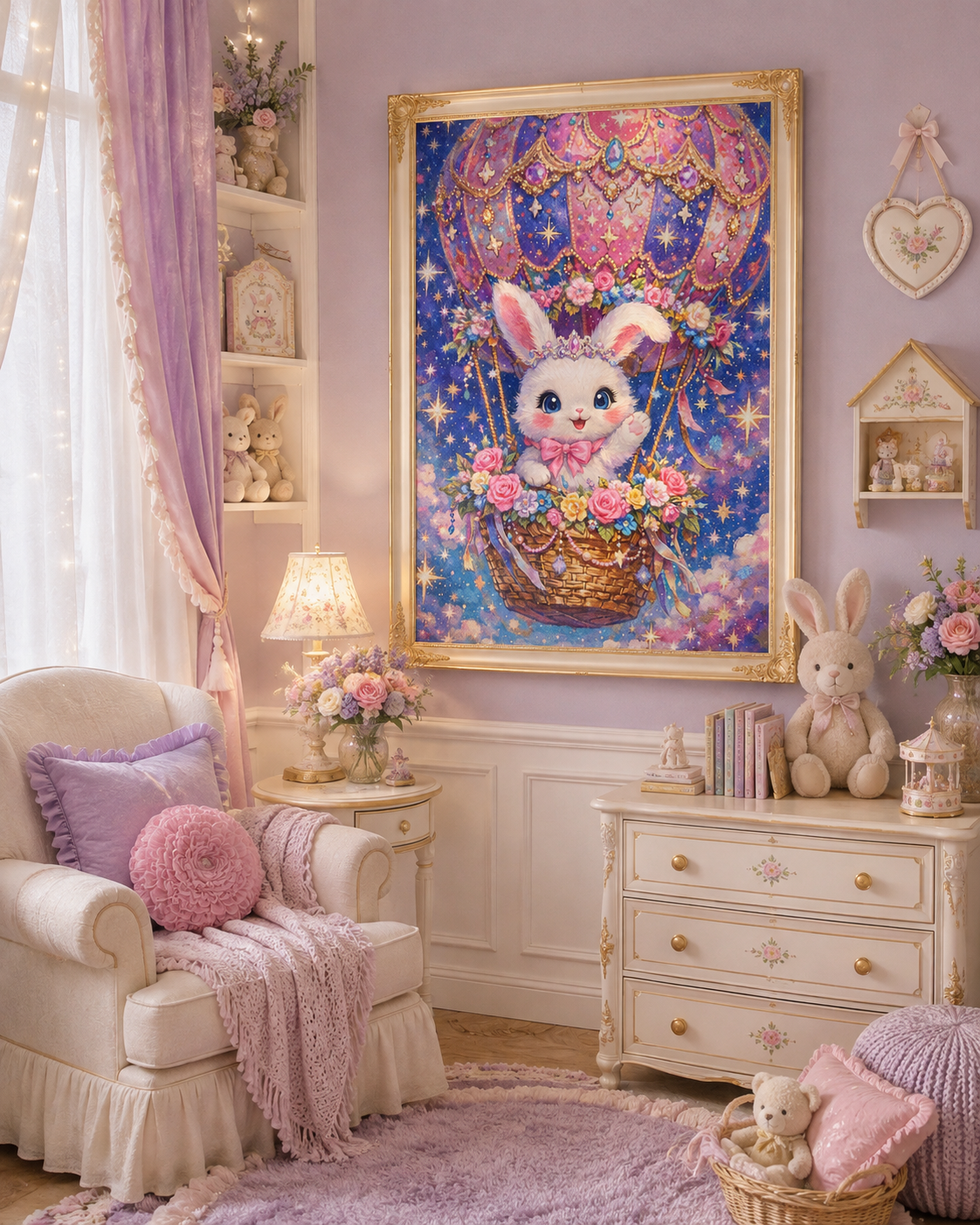 Fantasy Bunny Hot Air Balloon Diamond Painting Kit
