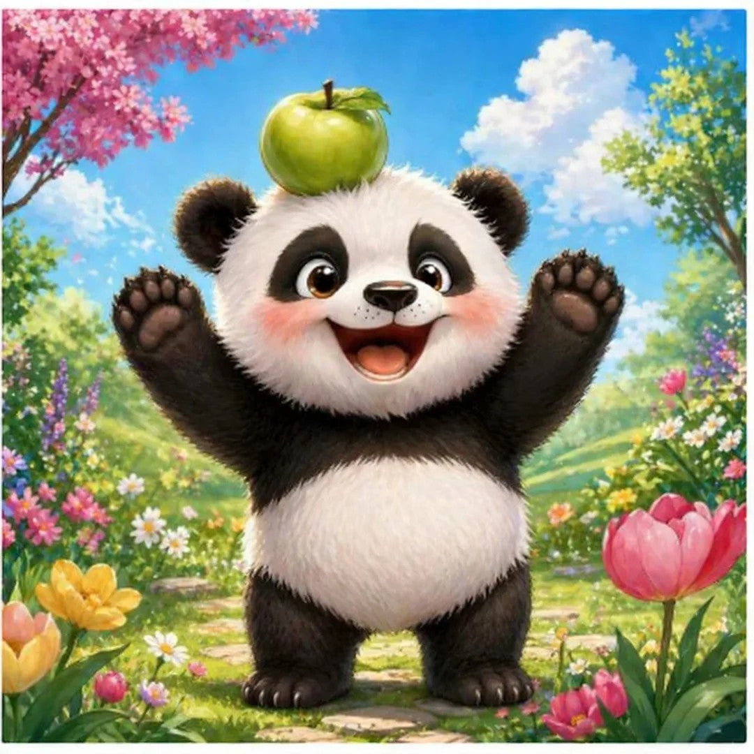 🐼 Happy Panda with Apple Diamond Painting Kit