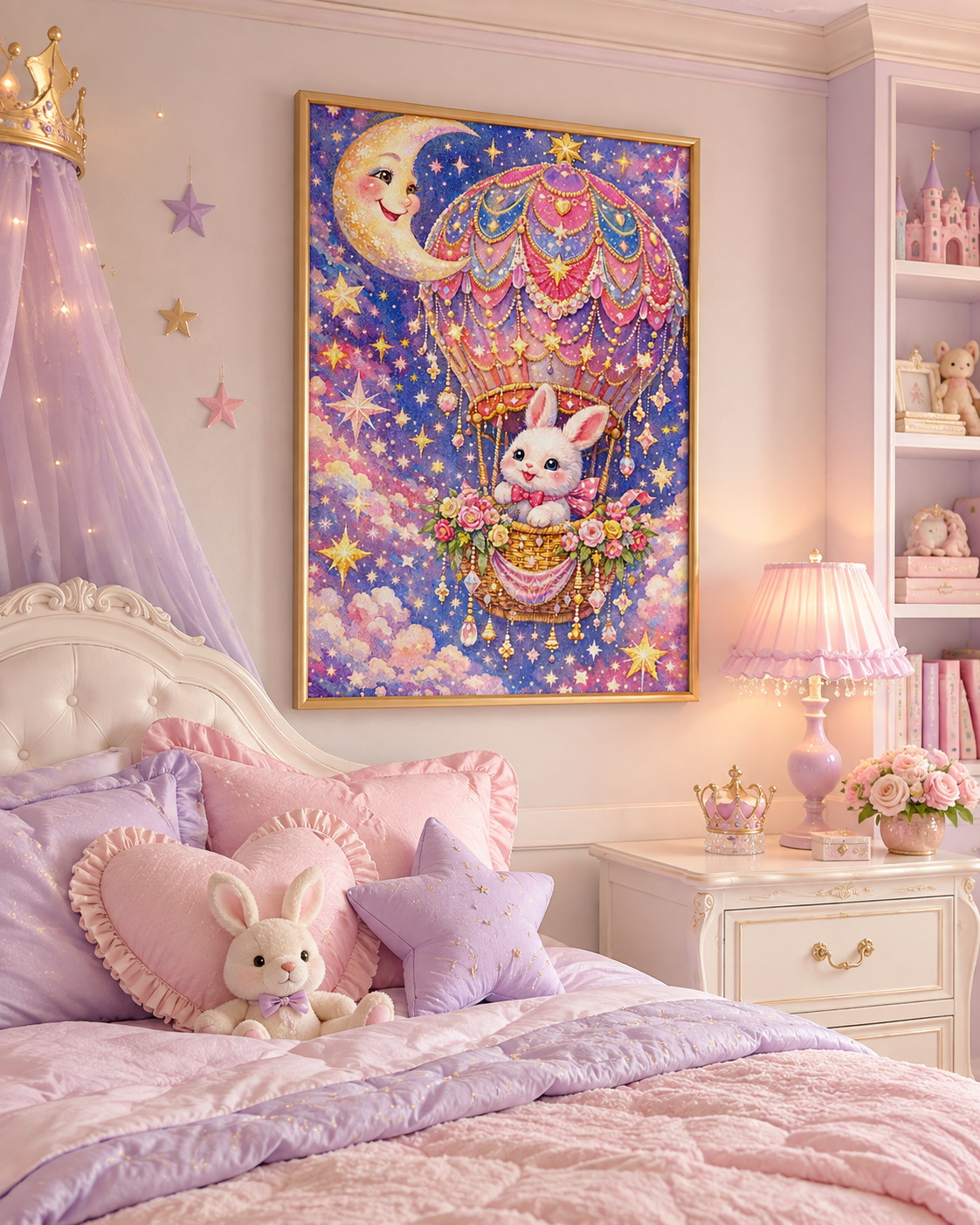 Moonlit Bunny Hot Air Balloon Diamond Painting Kit