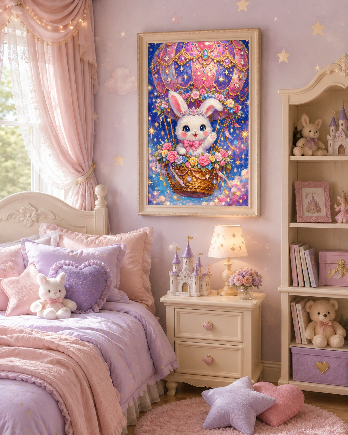 Fantasy Bunny Hot Air Balloon Diamond Painting Kit