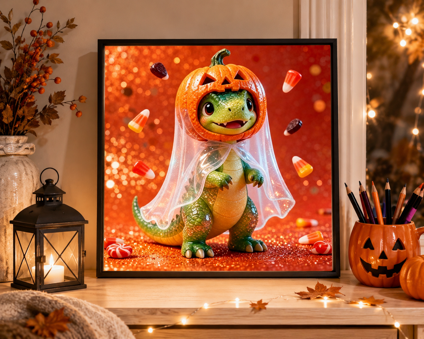 Cute Dinosaur Pumpkin Ghost Halloween Diamond Painting Kit 🎃-11.8" x 11.8"