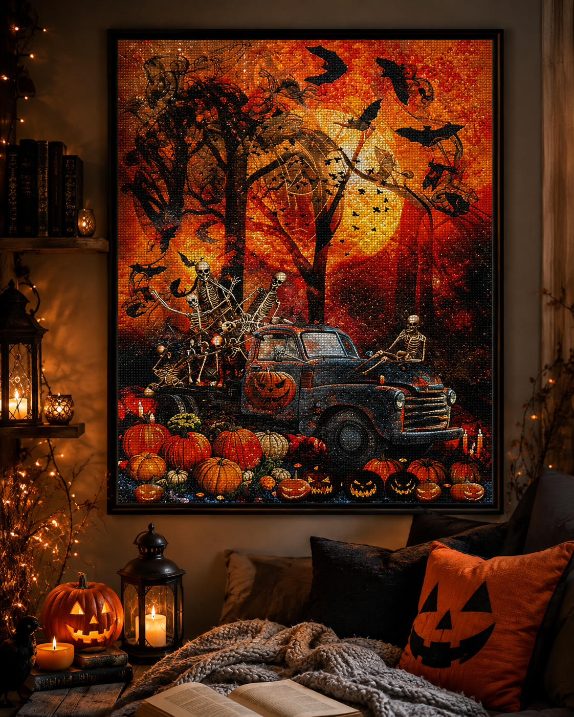 🎃 Skeleton Truck Halloween Diamond Painting-11.8" x 15.7"