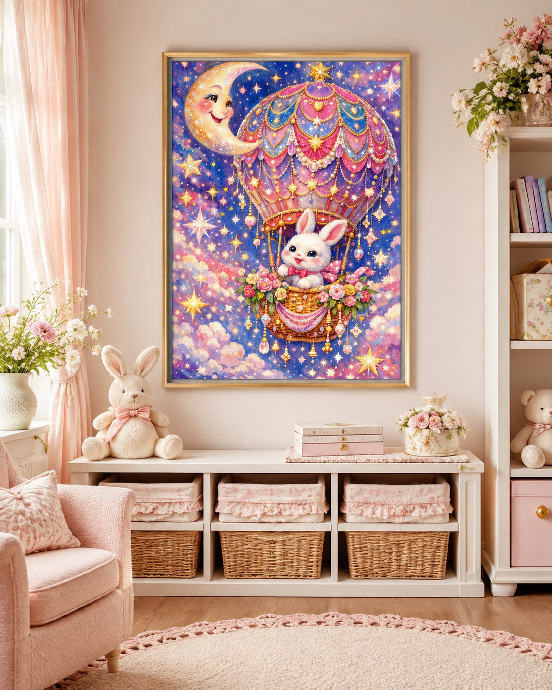 Moonlit Bunny Hot Air Balloon Diamond Painting Kit