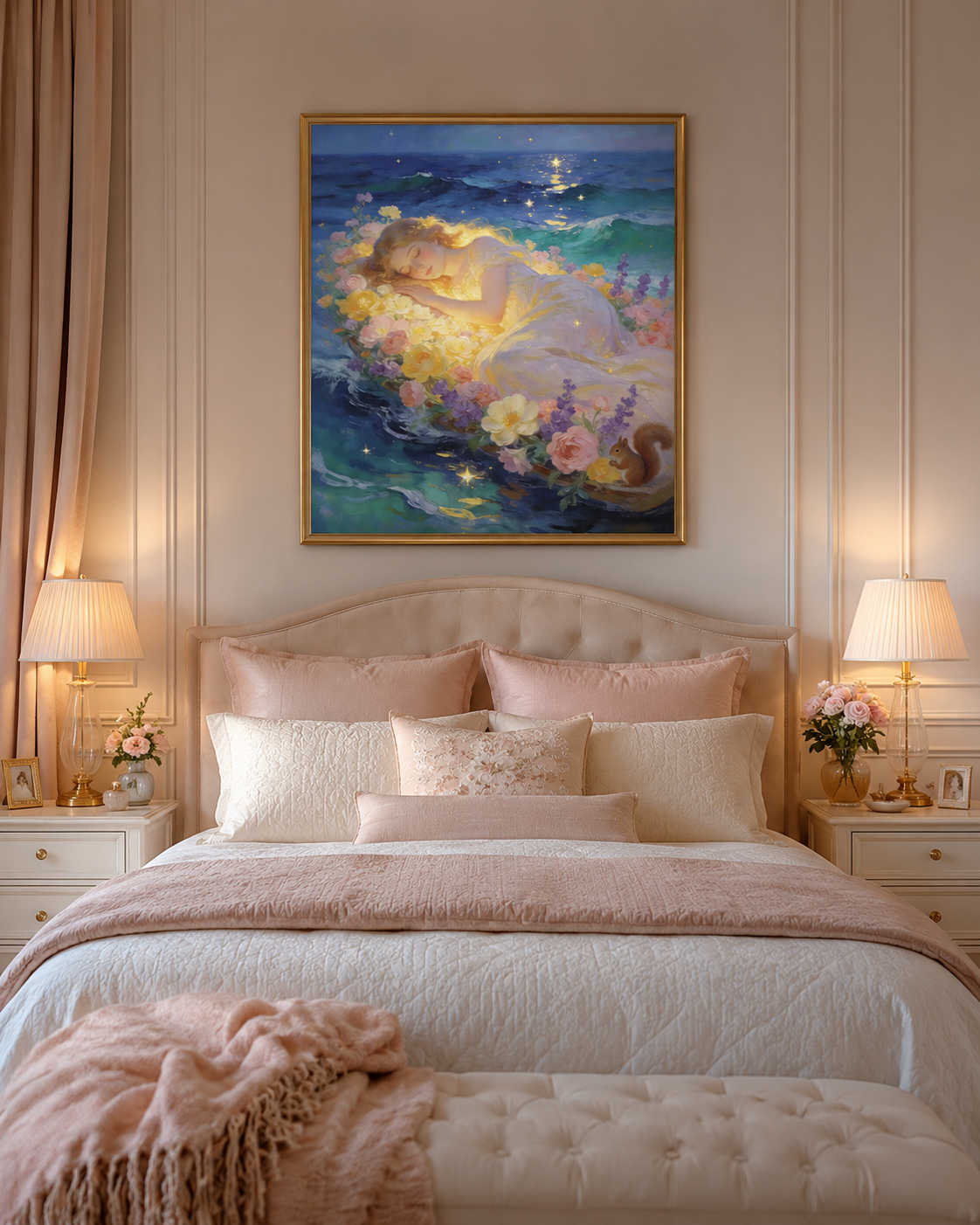 Starlit Ocean Dreamer Floral Fantasy Wall Art ๐