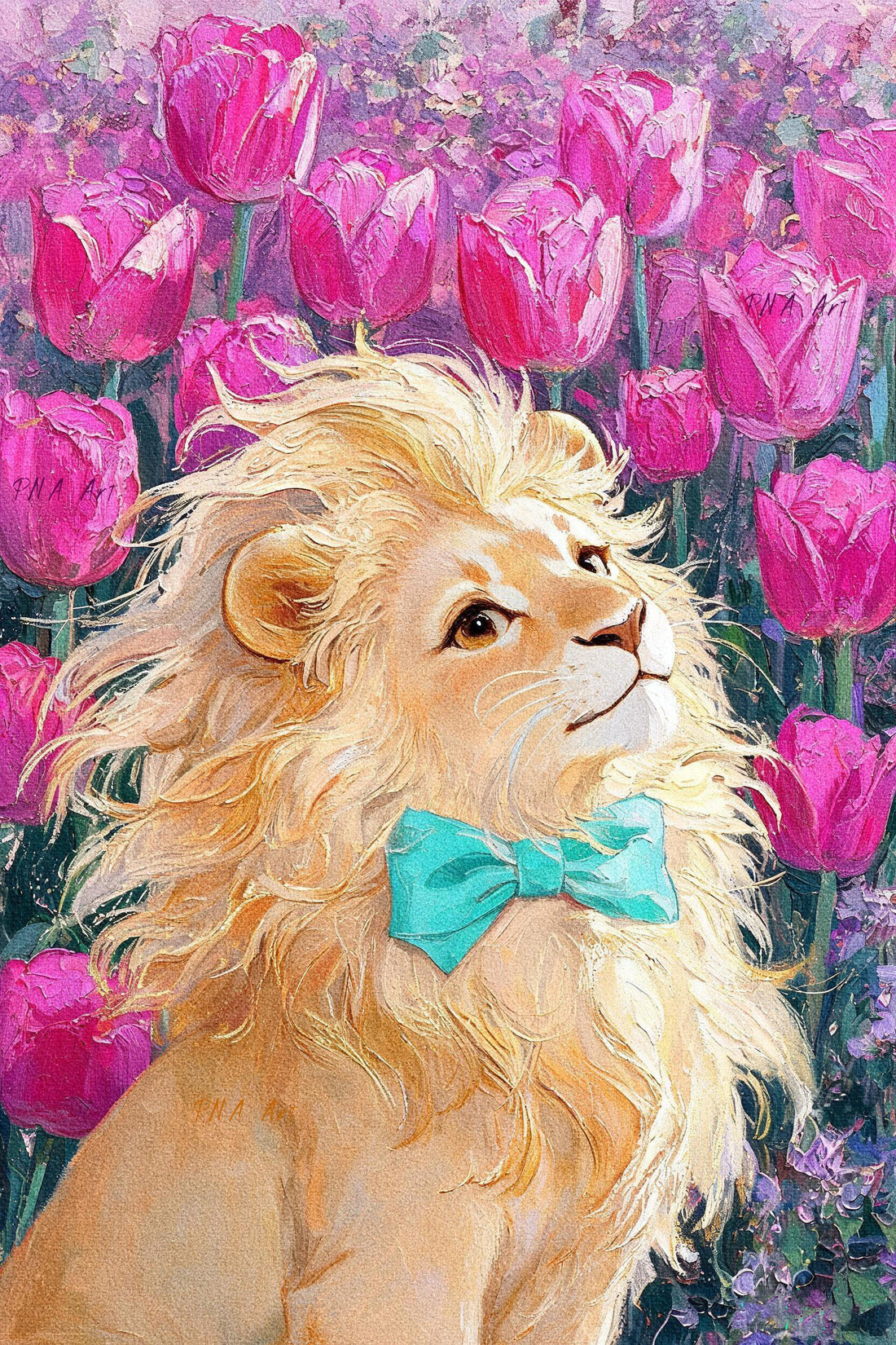 Majestic Lion & Pink Tulips
