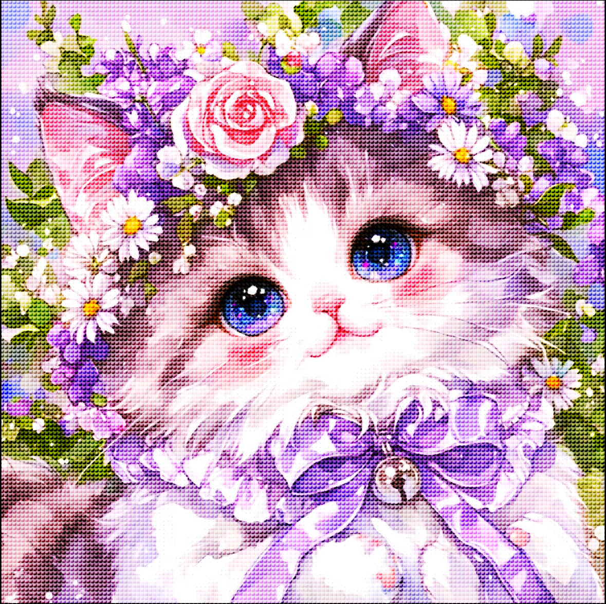 Cute Floral Kitten Diamond Painting Kit