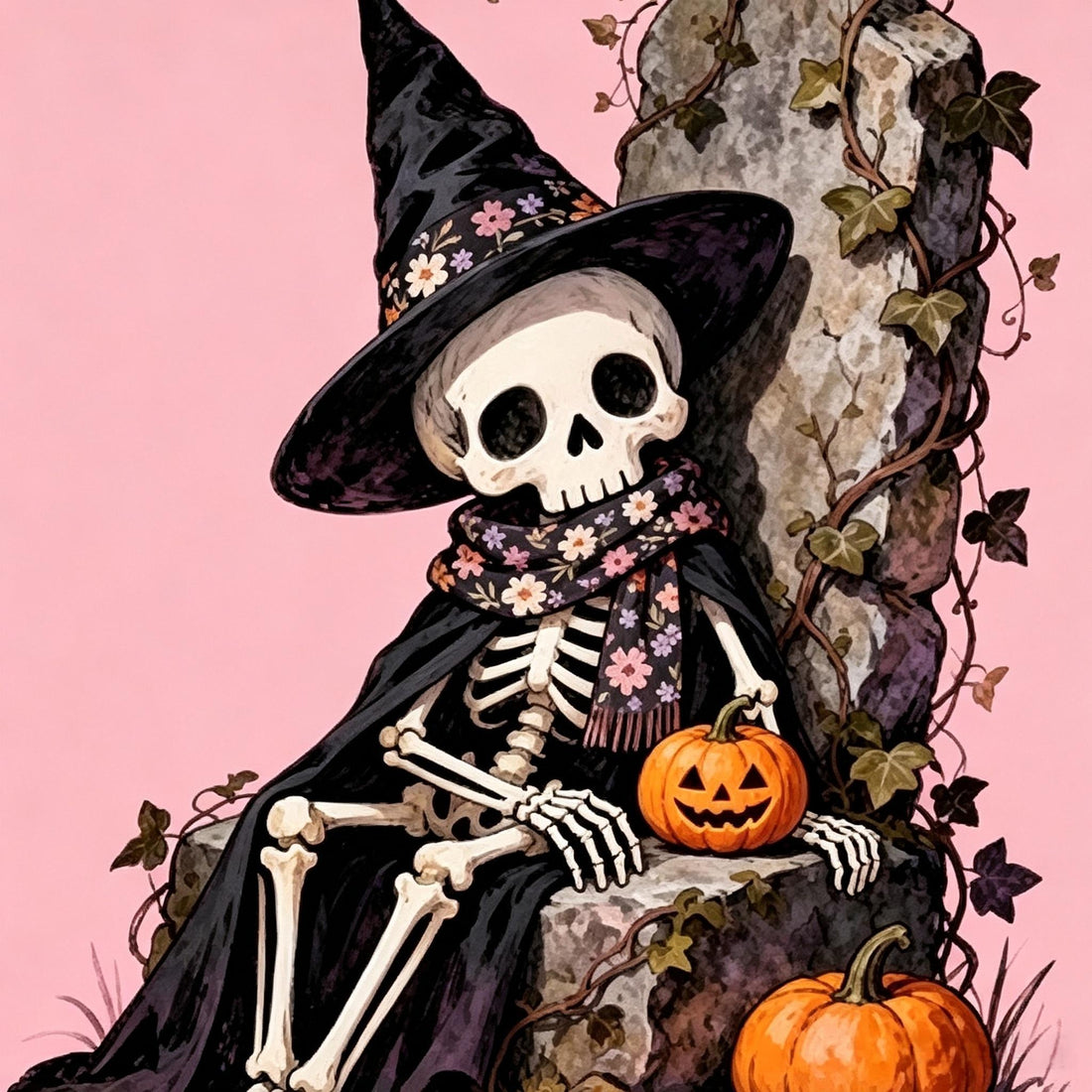 Floral Witch Skeleton Halloween