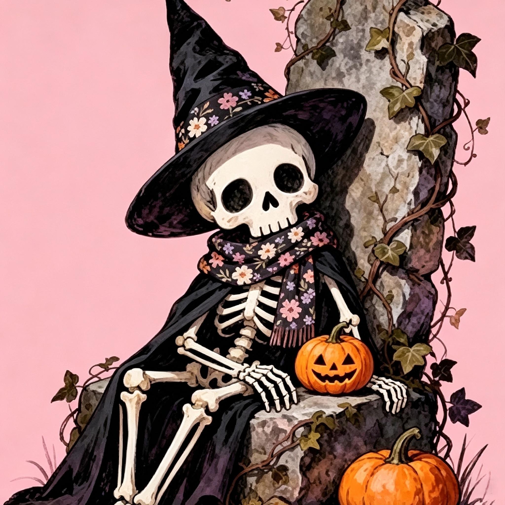 Floral Witch Skeleton Halloween