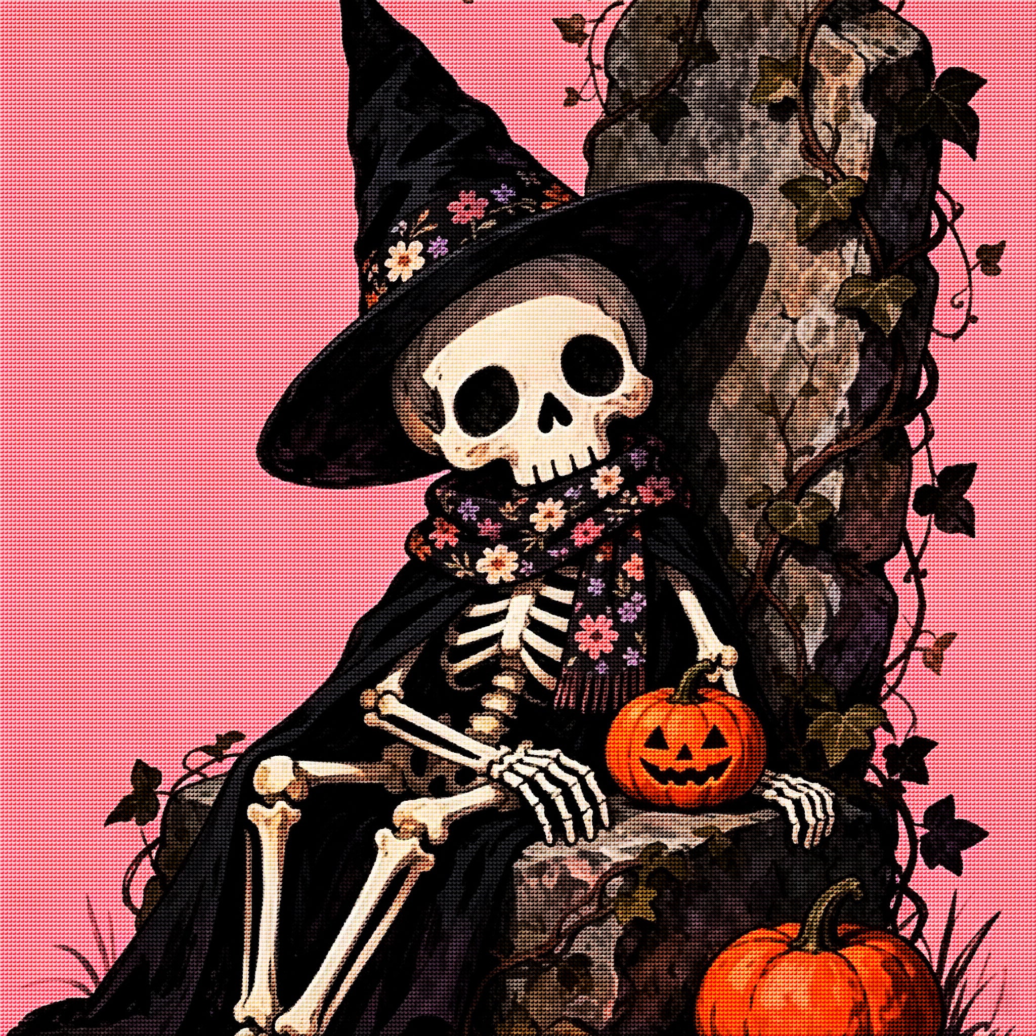 Floral Witch Skeleton Halloween Diamond Painting Kit 💀-11.8" x 11.8"