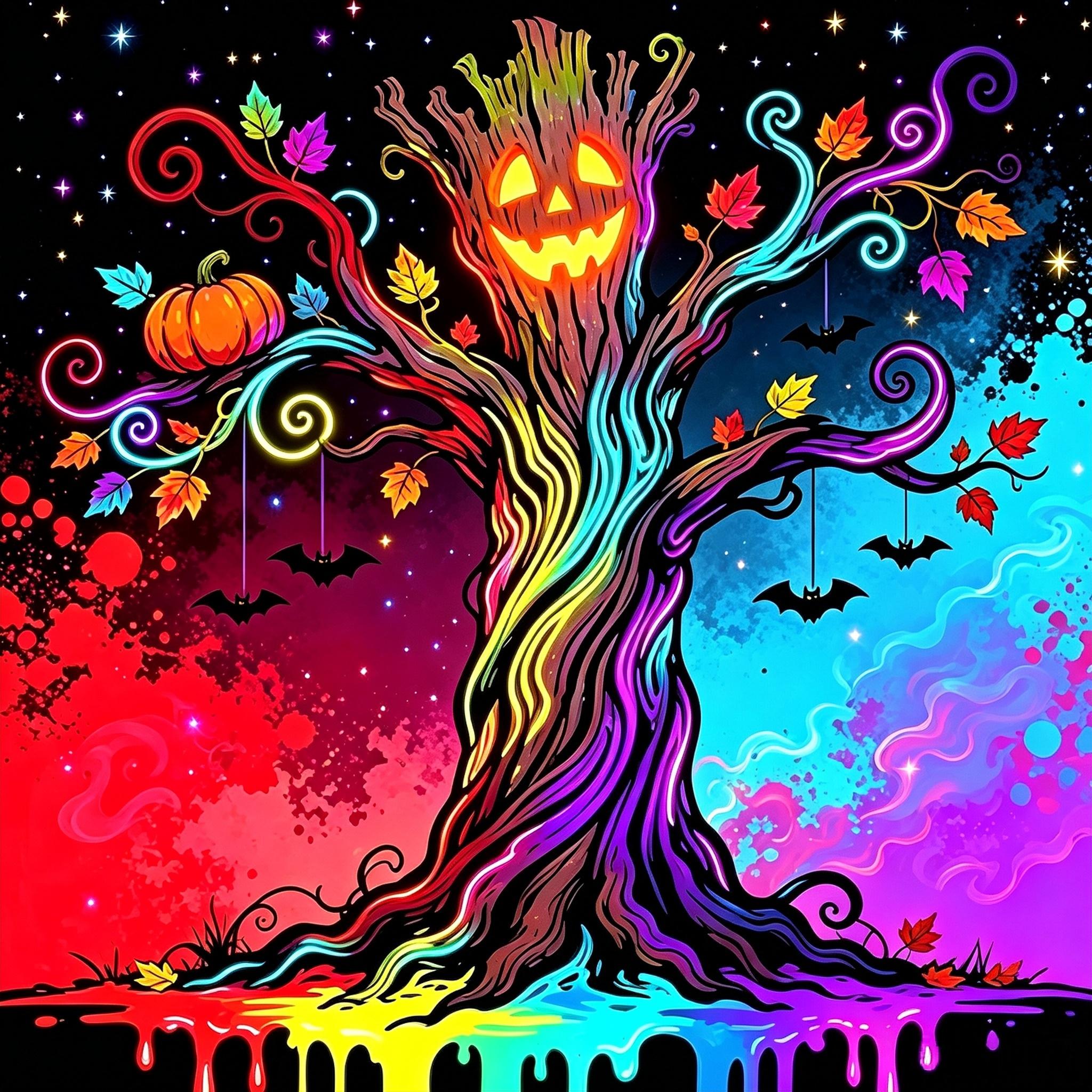 Neon Halloween Tree