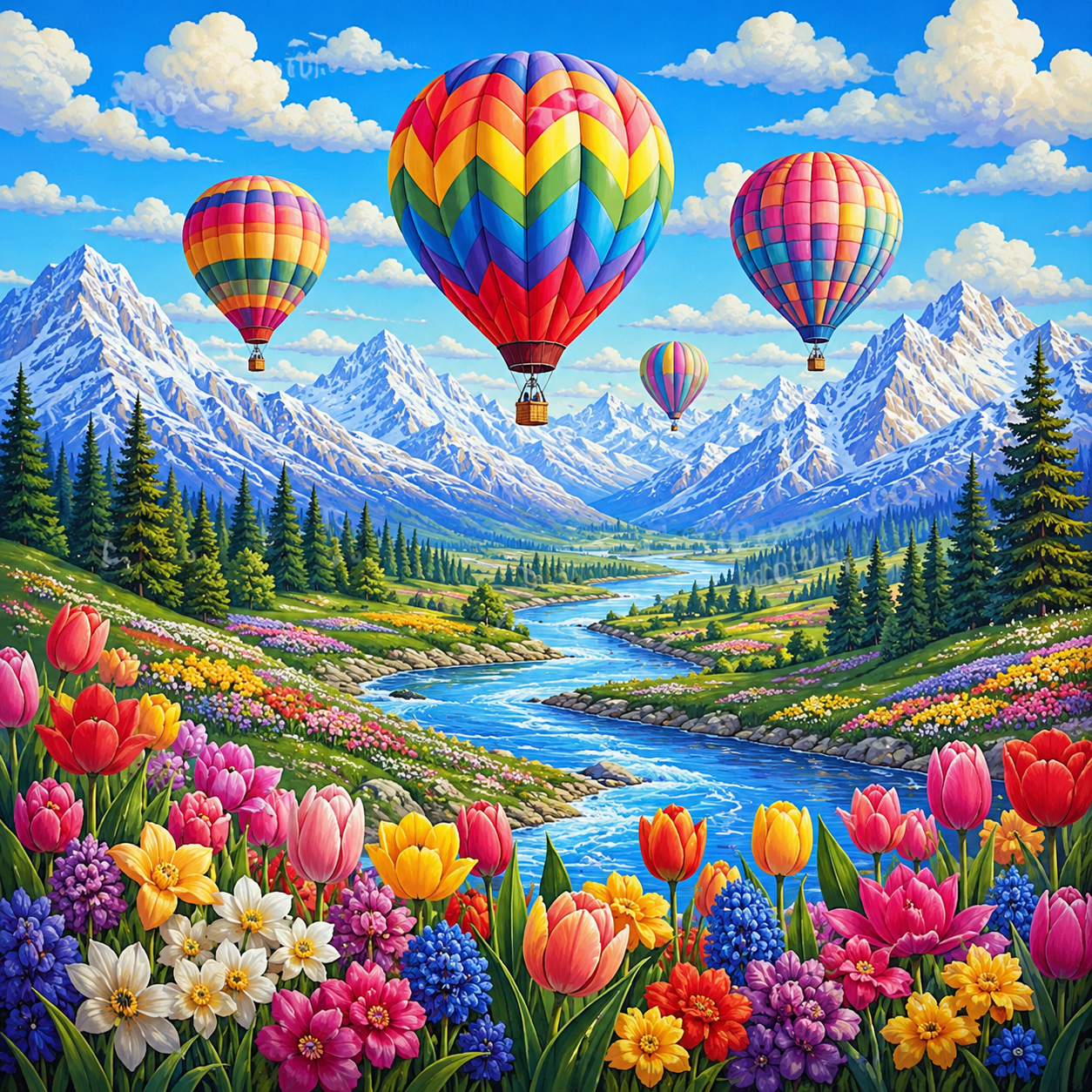 Hot Air Balloon Alpine Valley Diamond Painting Kit