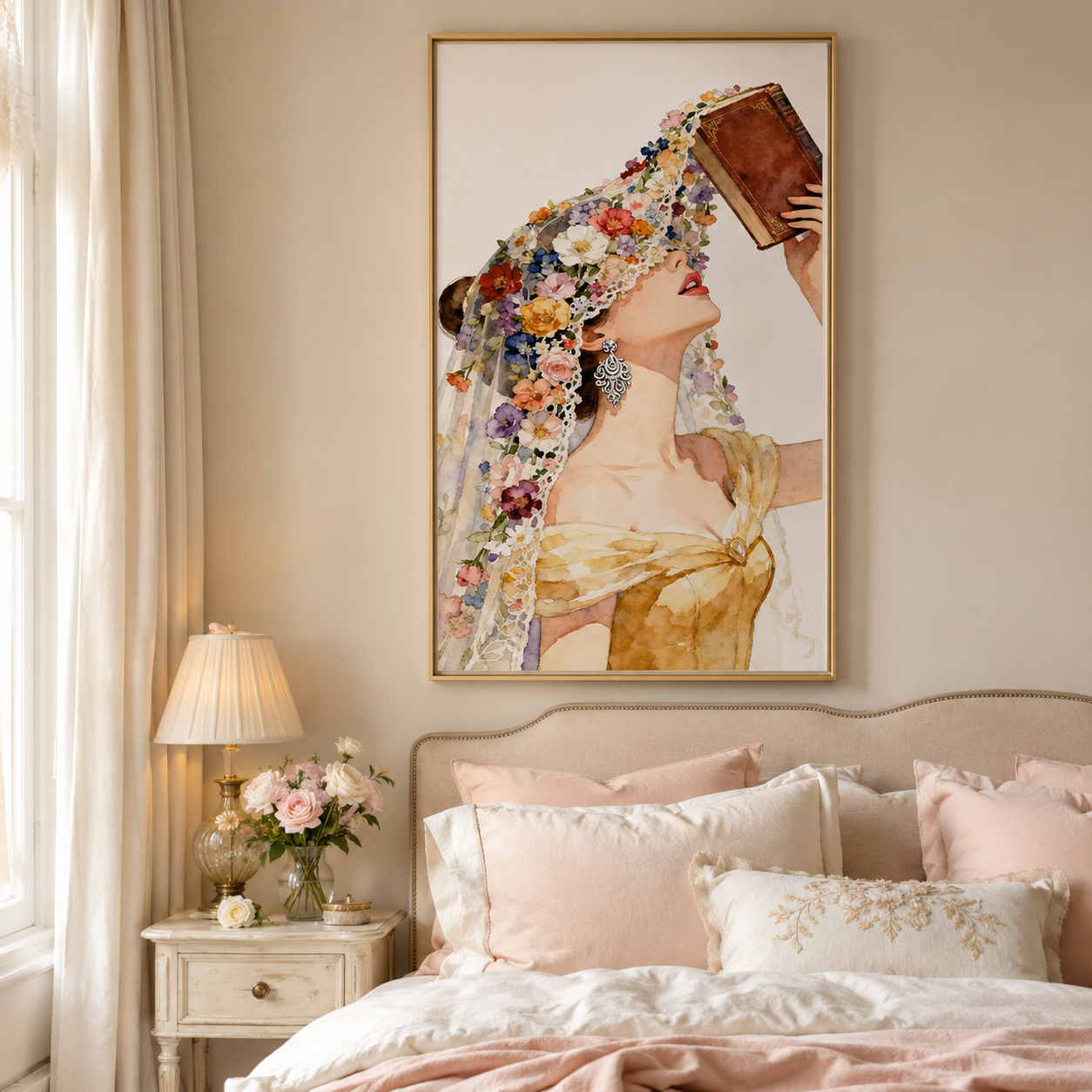 Floral Veil Woman Watercolor Wall Art RW13-11.8"x 15.7&