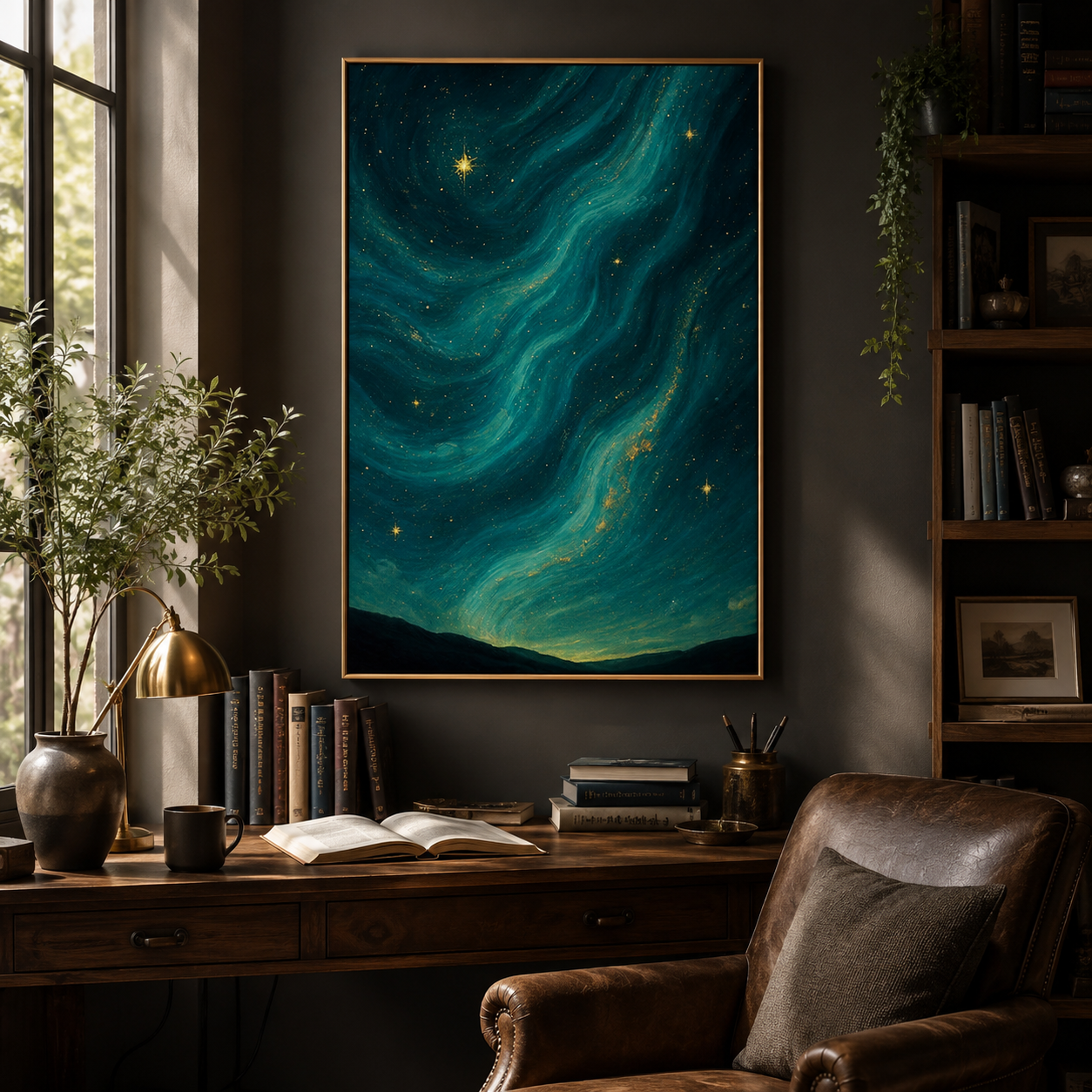 Celestial Teal Night Sky Wall Art 🌌FJ24-11.8"x 15.7&