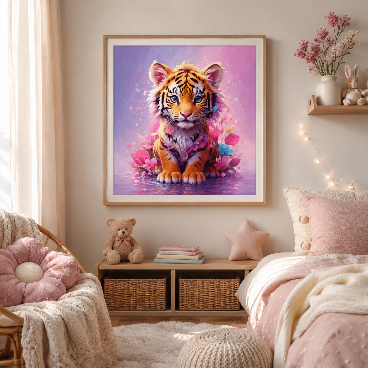π― Cute Tiger Cub Flower Diamond Painting Kit