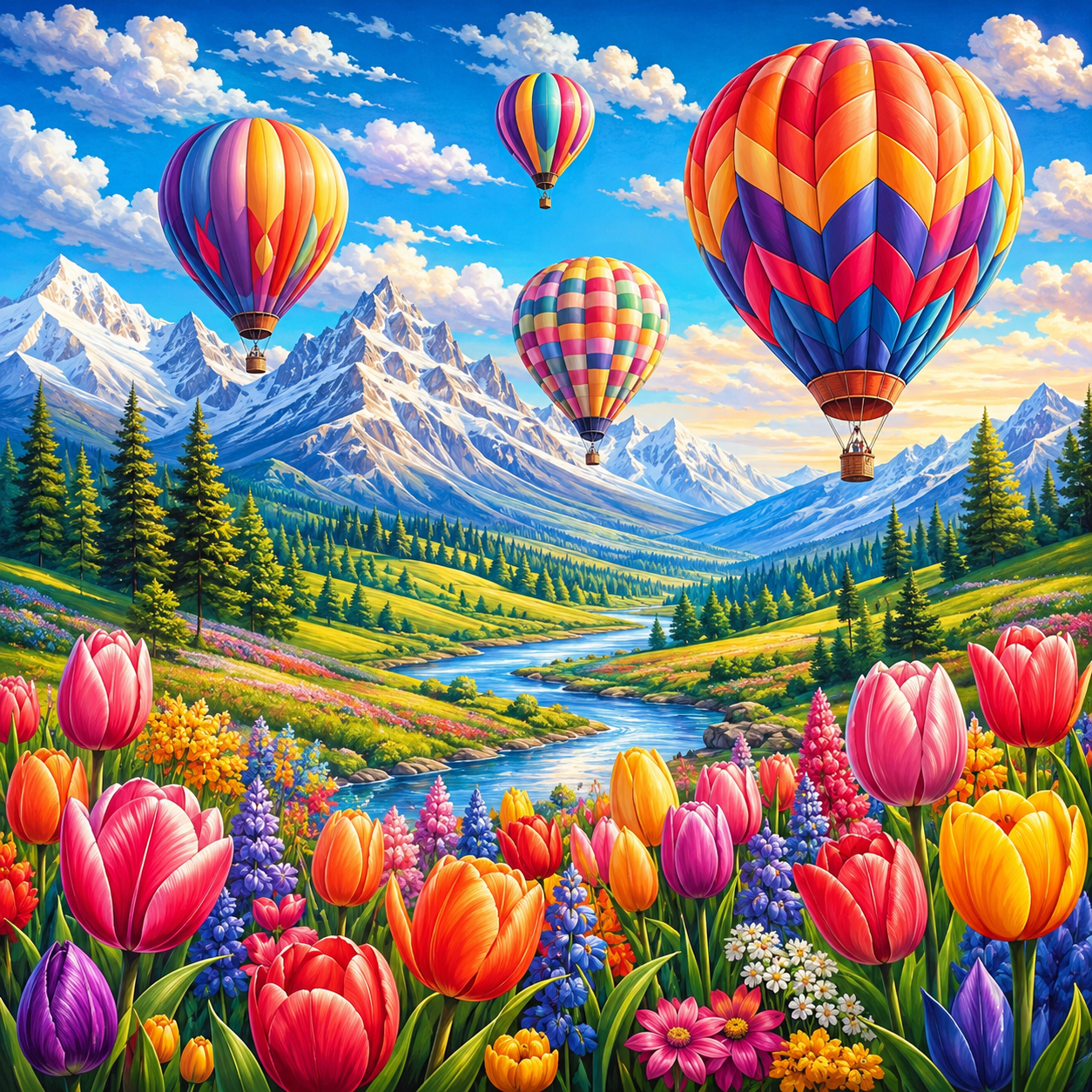 Hot Air Balloon Alpine Valley Diamond Painting Kit