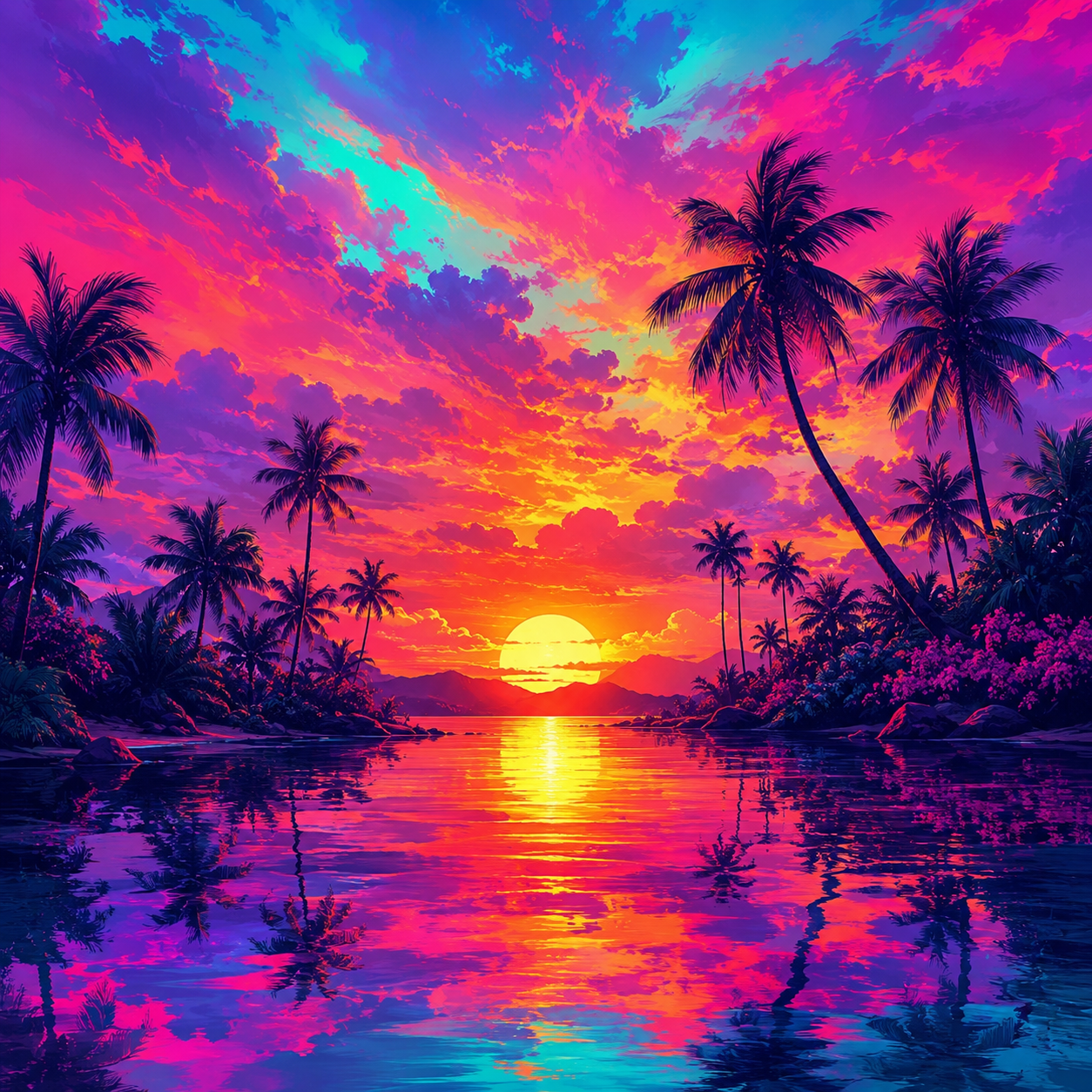 Tropical Sunset Palm Tree Diamond Painting Kit
