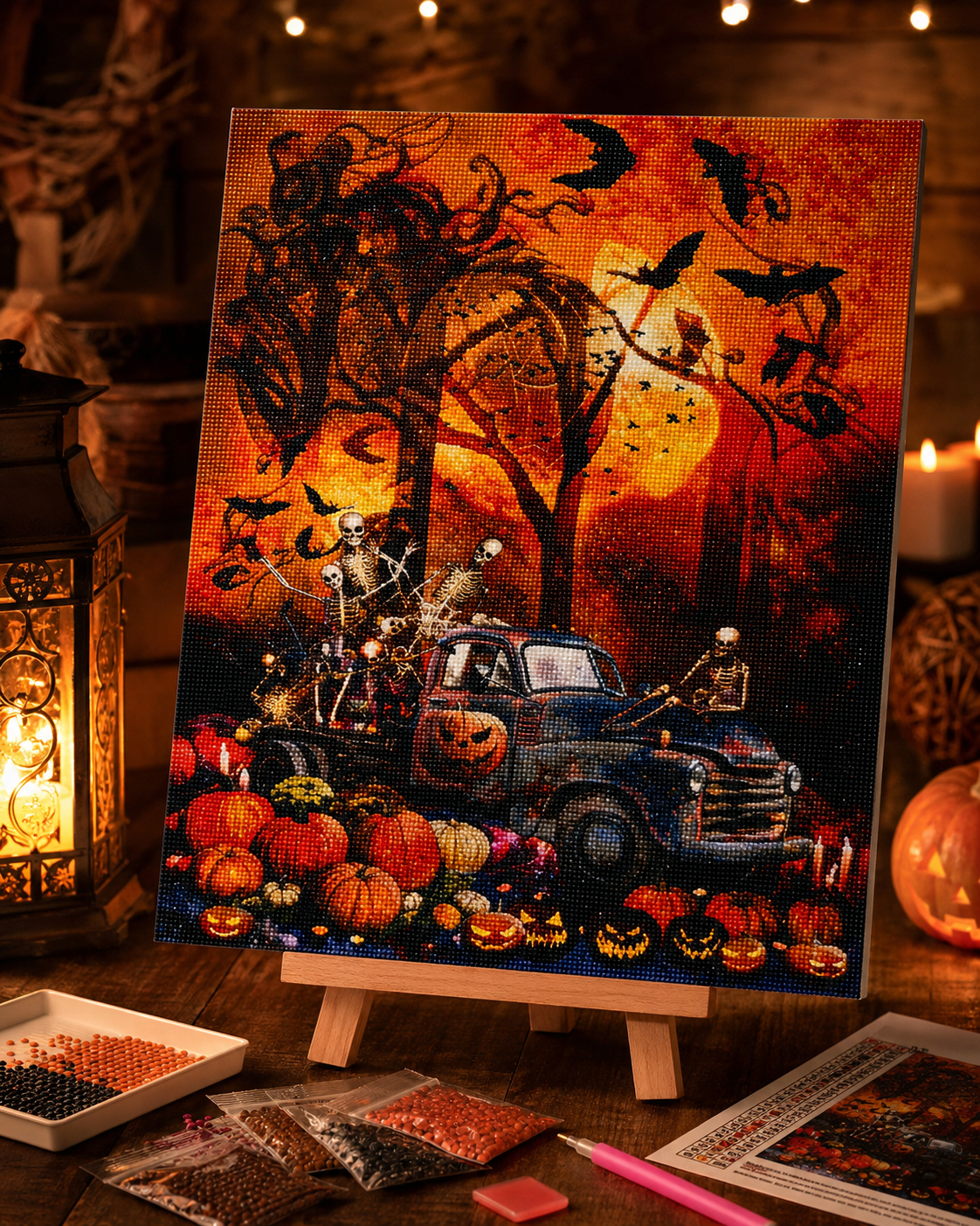 🎃 Skeleton Truck Halloween Diamond Painting-11.8" x 15.7"