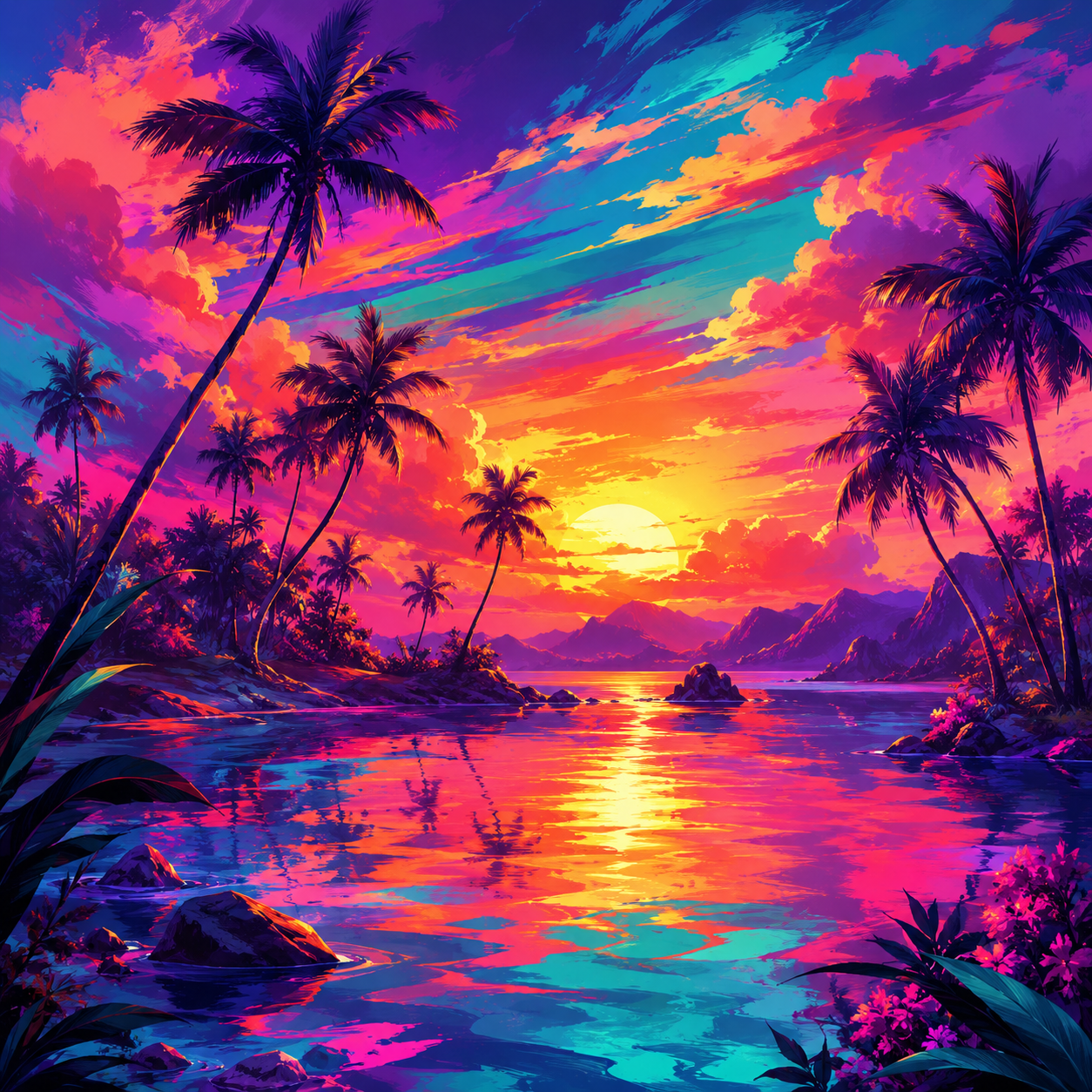 Tropical Sunset Palm Tree Diamond Painting Kit