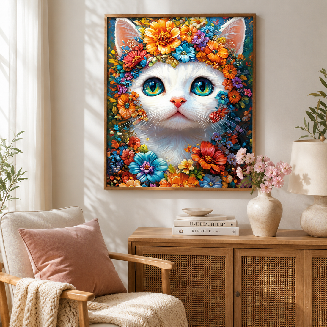 Floral White Cat Wall Art DW29-11.8"x 15.7&