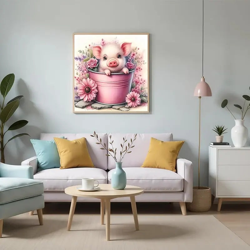 Sunny Farm Piglet Art 13.78" x 13.78"