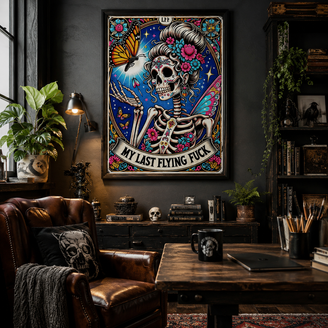 Gothic Sugar Skull Butterfly Wall Art HX06-11.8"x 15.7&