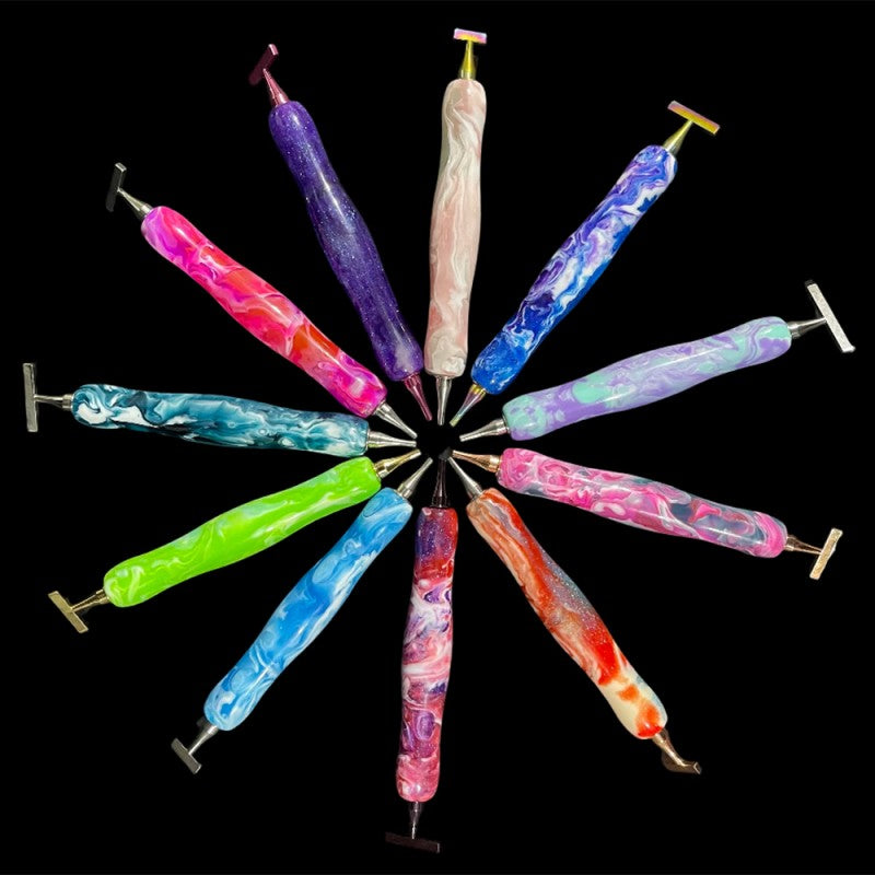 Marbled Resin Diamond Painting Pen – Dual-Ended Applicator &amp; Straightener Tool 💎