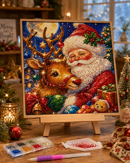 Santa &amp; Reindeer Christmas Diamond Painting-11.8" x 11.8"