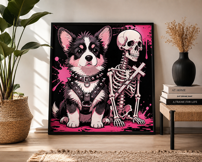 Punk Puppy &amp; Skeleton Gothic Diamond Painting Kit 🐶-11.8" x 11.8"