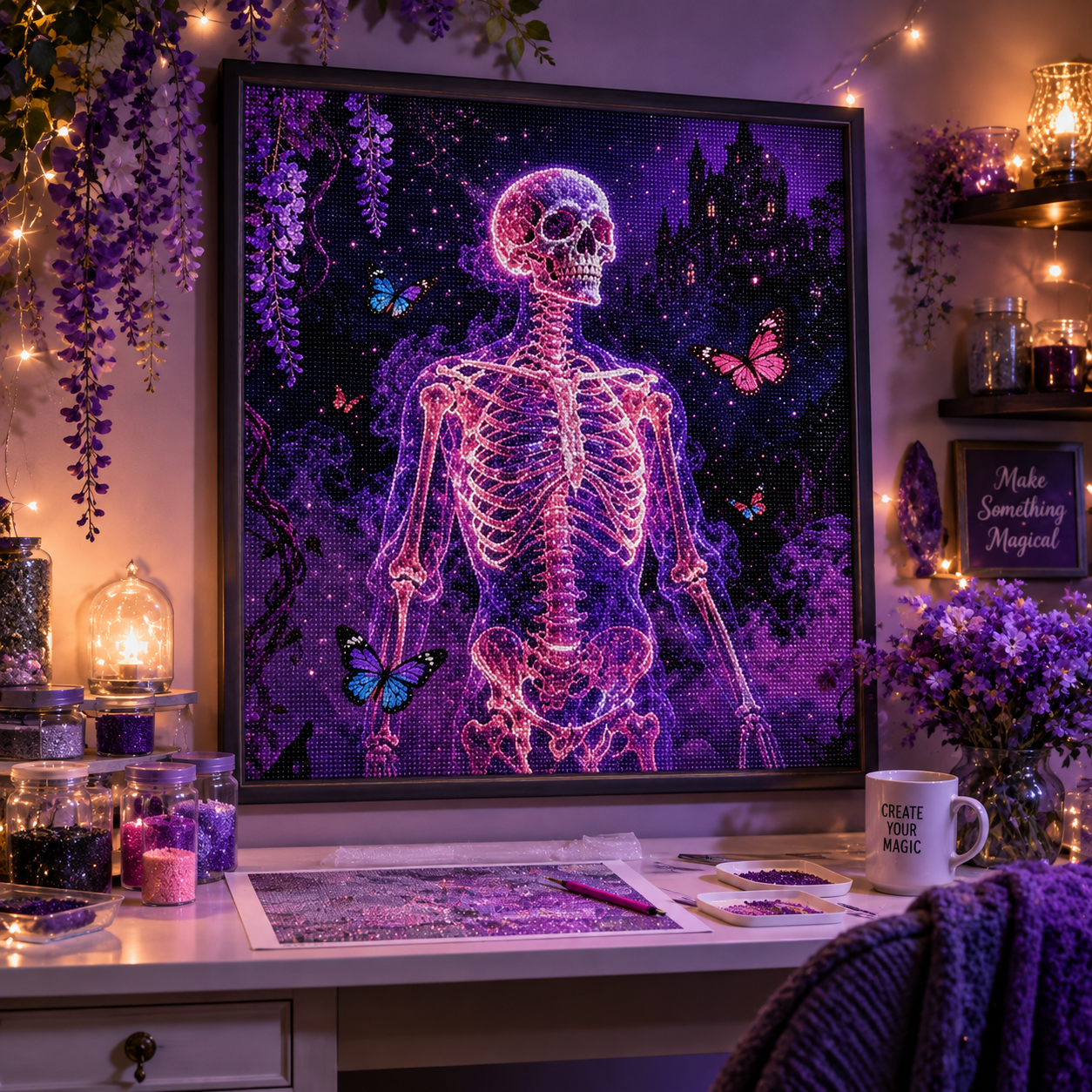 💜 Neon Skeleton &amp; Butterfly Diamond Painting-11.8" x 11.8"