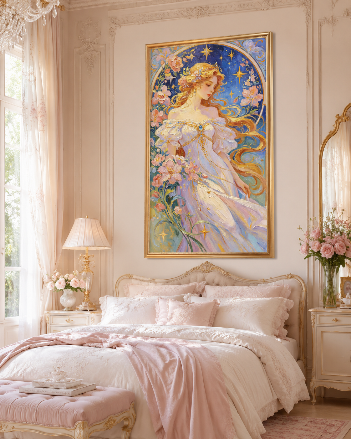 Celestial Floral Princess Art Nouveau Wall Art 🌙