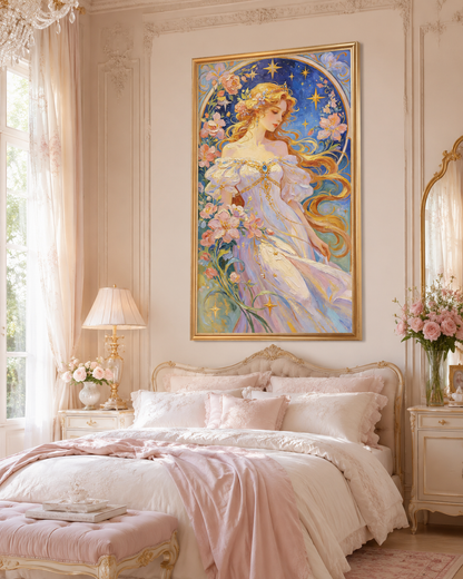 Celestial Floral Princess Art Nouveau Wall Art 🌙