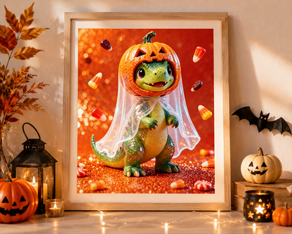 Cute Dinosaur Pumpkin Ghost Halloween Diamond Painting Kit 🎃-11.8" x 11.8"