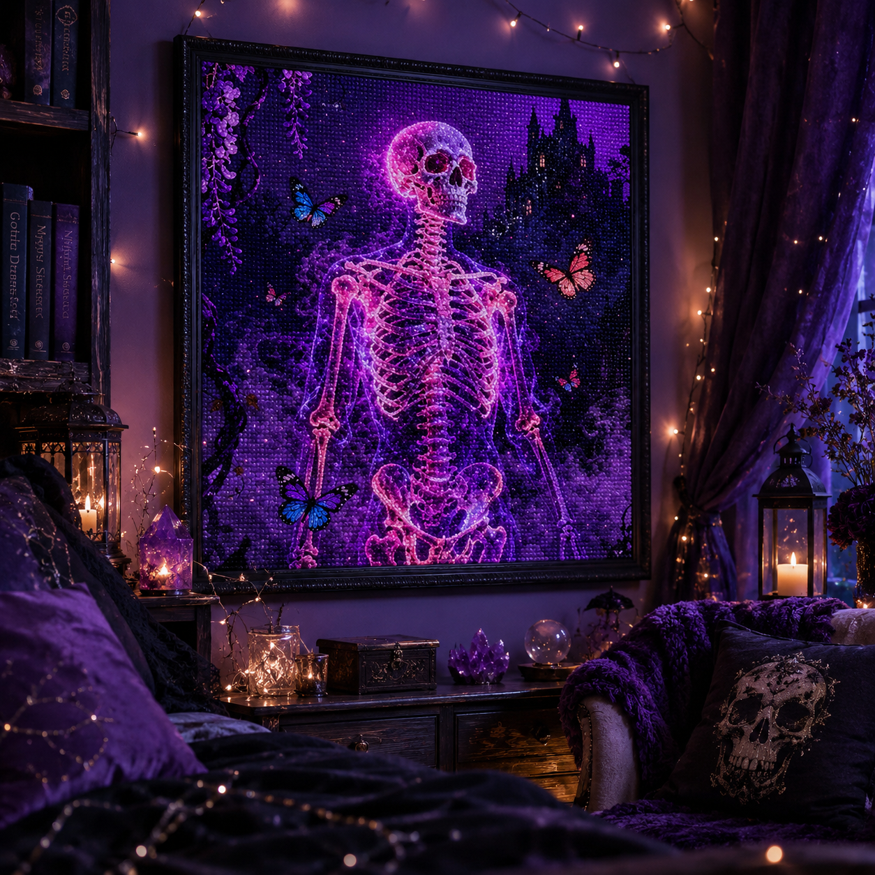 💜 Neon Skeleton &amp; Butterfly Diamond Painting-11.8" x 11.8"