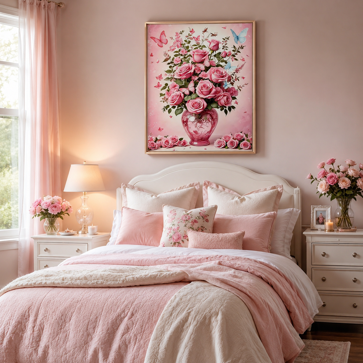 Pink Rose Butterfly Bouquet Wall Art 🌹HH04-11.8"x 15.7&