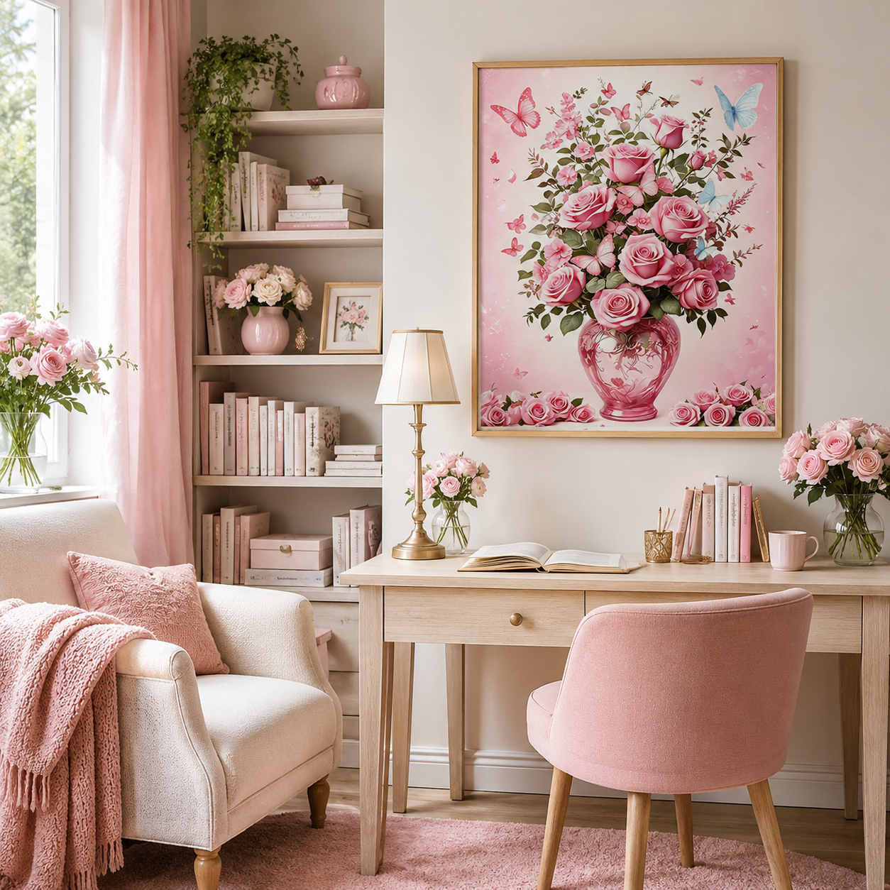 Pink Rose Butterfly Bouquet Wall Art 🌹HH04-11.8"x 15.7&