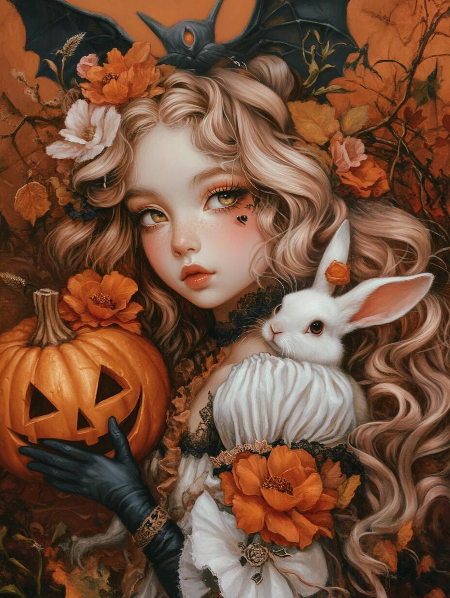 Gothic Pumpkin Bunny Halloween