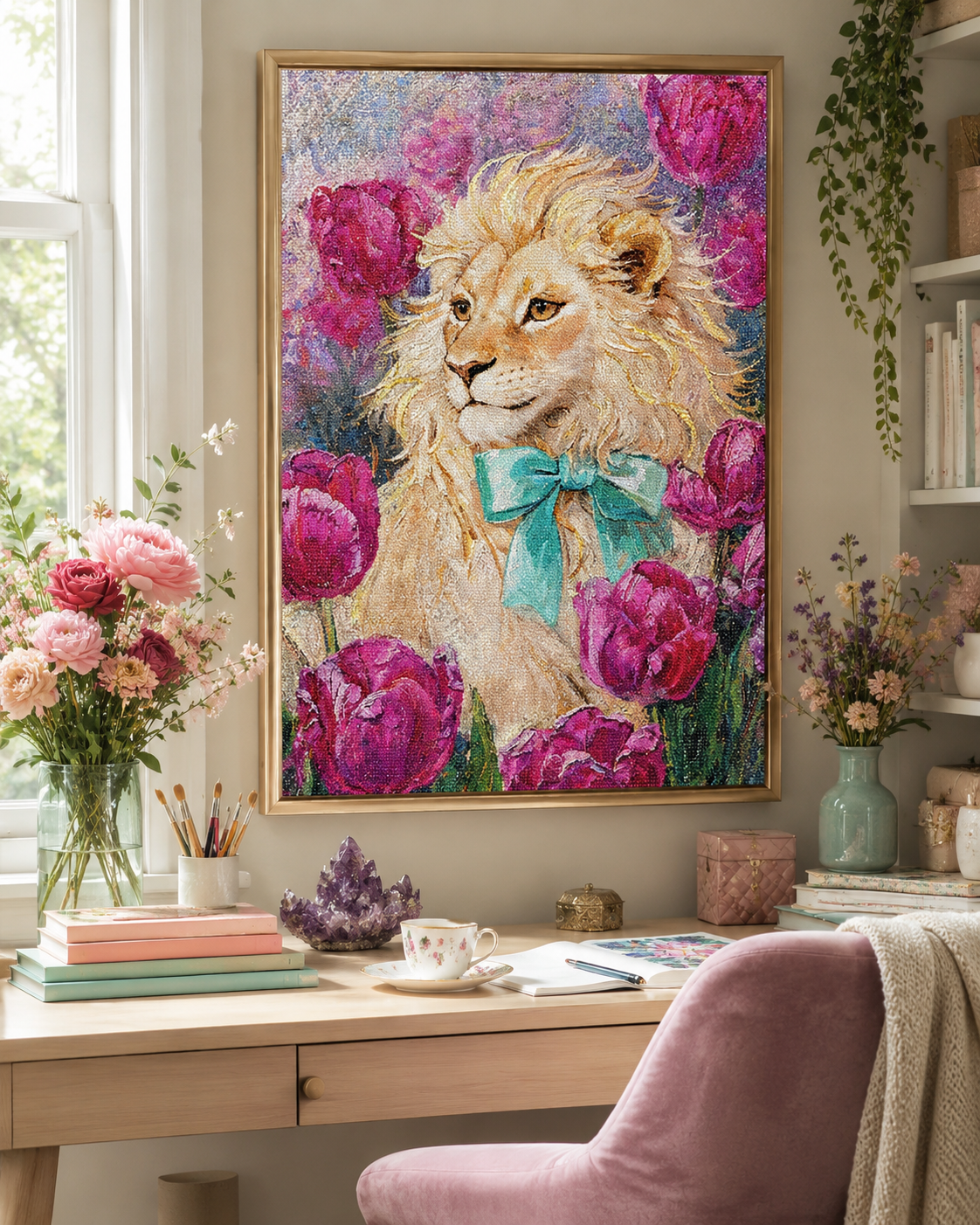Floral Lion Diamond Painting Kit
