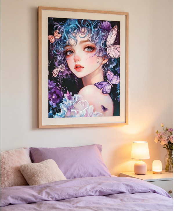 Purple Butterfly Blue Curly Hair Fairy Girl 5D Diamond Painting 🦋