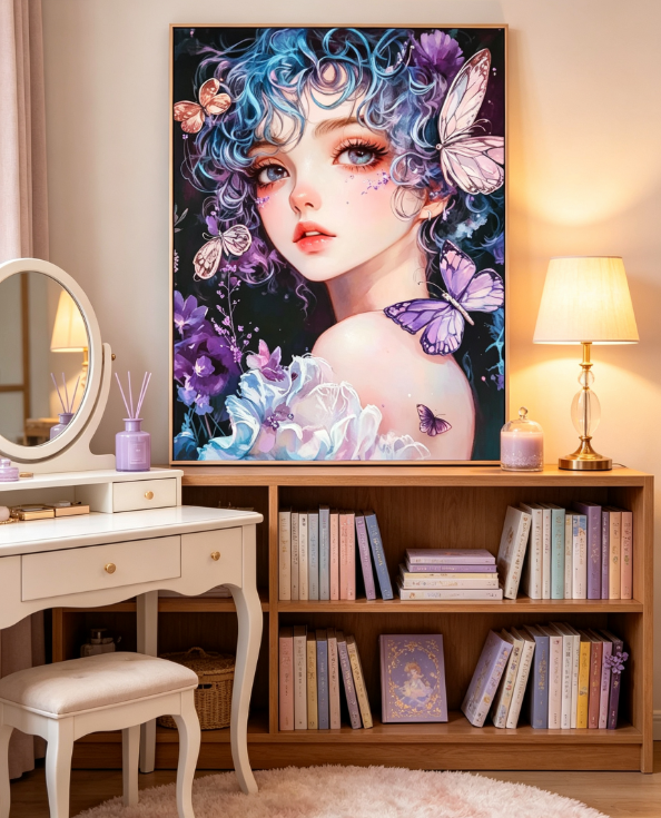 Purple Butterfly Blue Curly Hair Fairy Girl 5D Diamond Painting 🦋