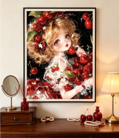 Cute Blonde Cherry Girl Starry Dark Background🍒